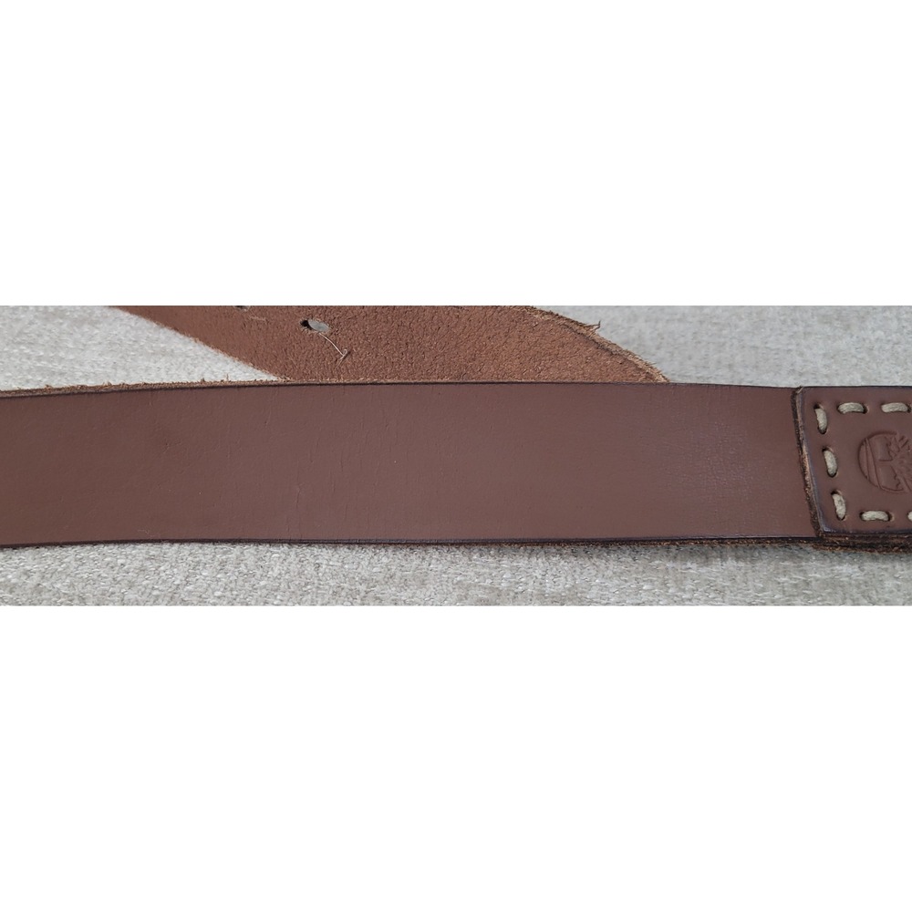 Timberland Mens Size 32 Brown Genuine Leather Belt Contrast Stitch Brass Buckle - Picture 7 of 9